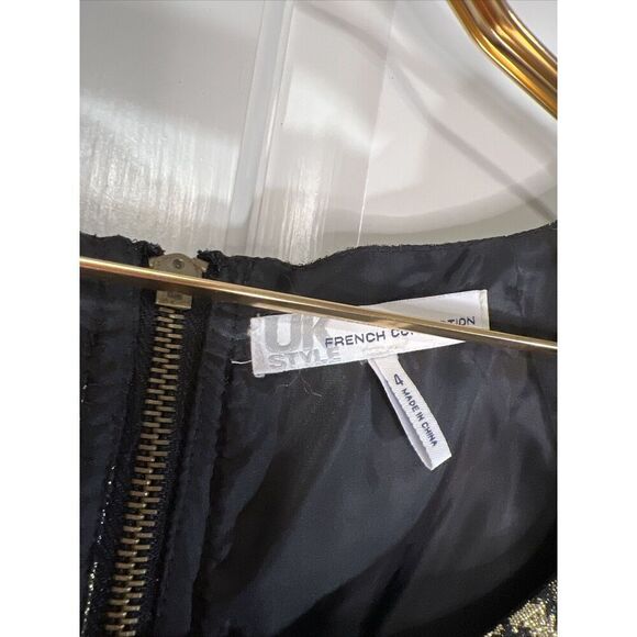 Black Gold Metallic Leopard Dress French Connection Shift Dress Size 4 - Picture 3 of 9